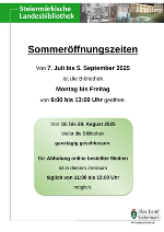 Sommeröffnungszeiten von 7. Juli bis 5. September 2025